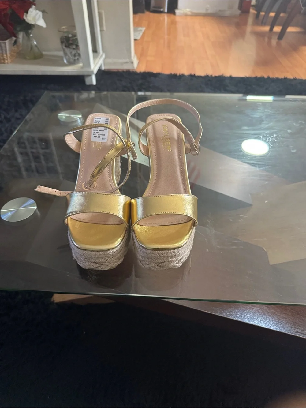 Kayleen Collections Gold Metallic Espadrille Platform Sandals